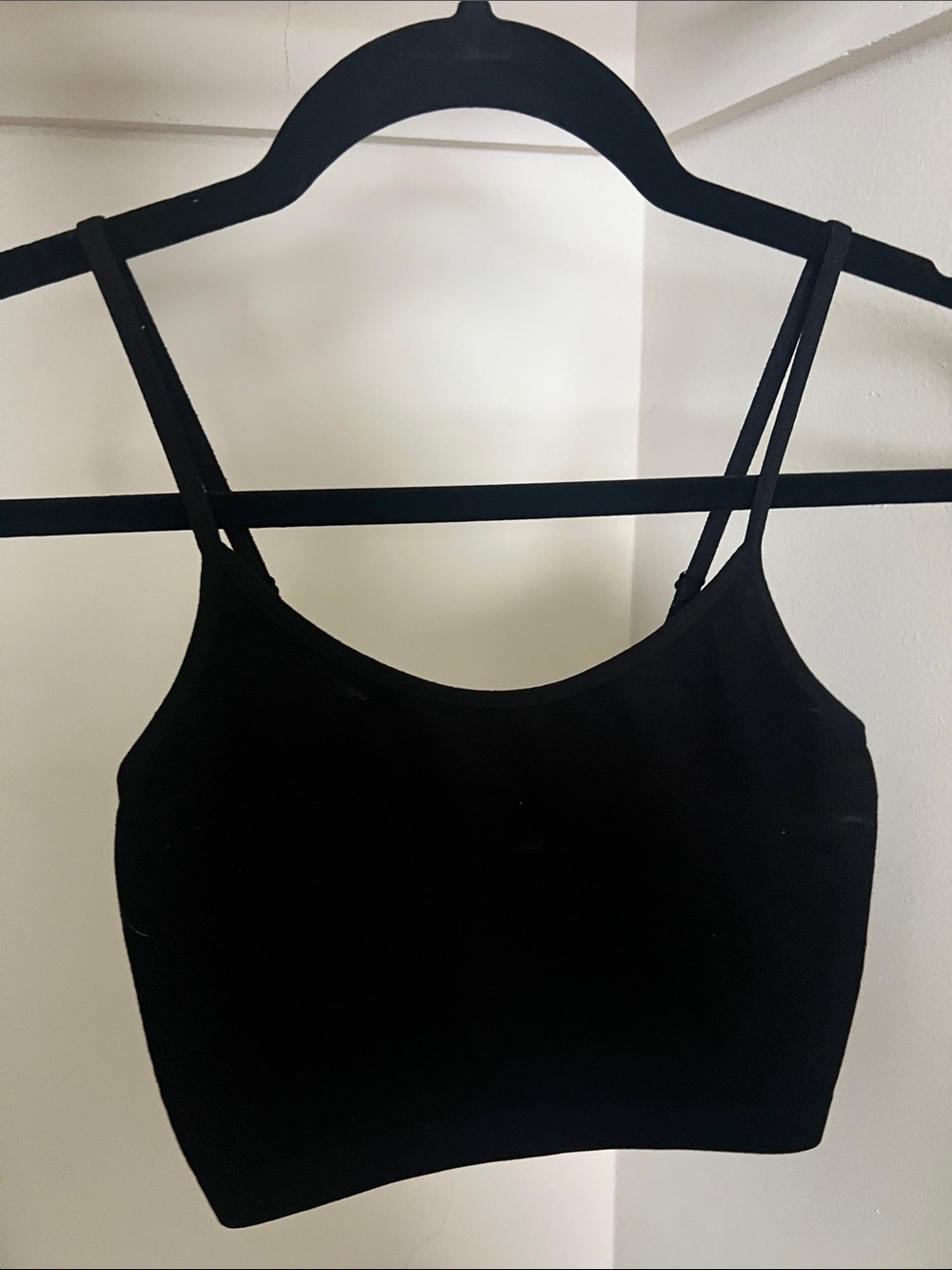 Black Ribbed Cropped Tank Top with Thin Straps